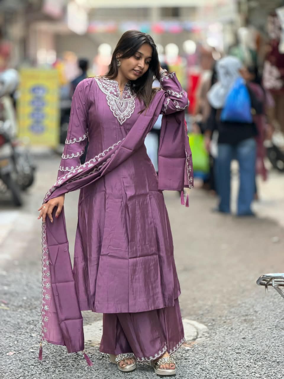 SHAGUN FASHION Designer Heavy Thread & Embroidery Work Kurti Palazzo Dupatta Set for Women | Premium Festive Ethnic Wear 3-Piece Suite