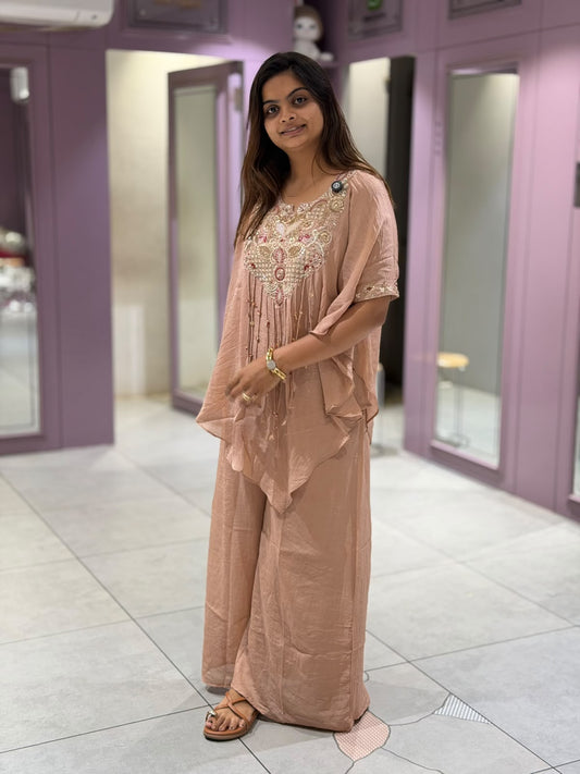 Designer Heavy Embroidery Handwork Kaftan & Palazzo Set – By SHAGUN FASHION