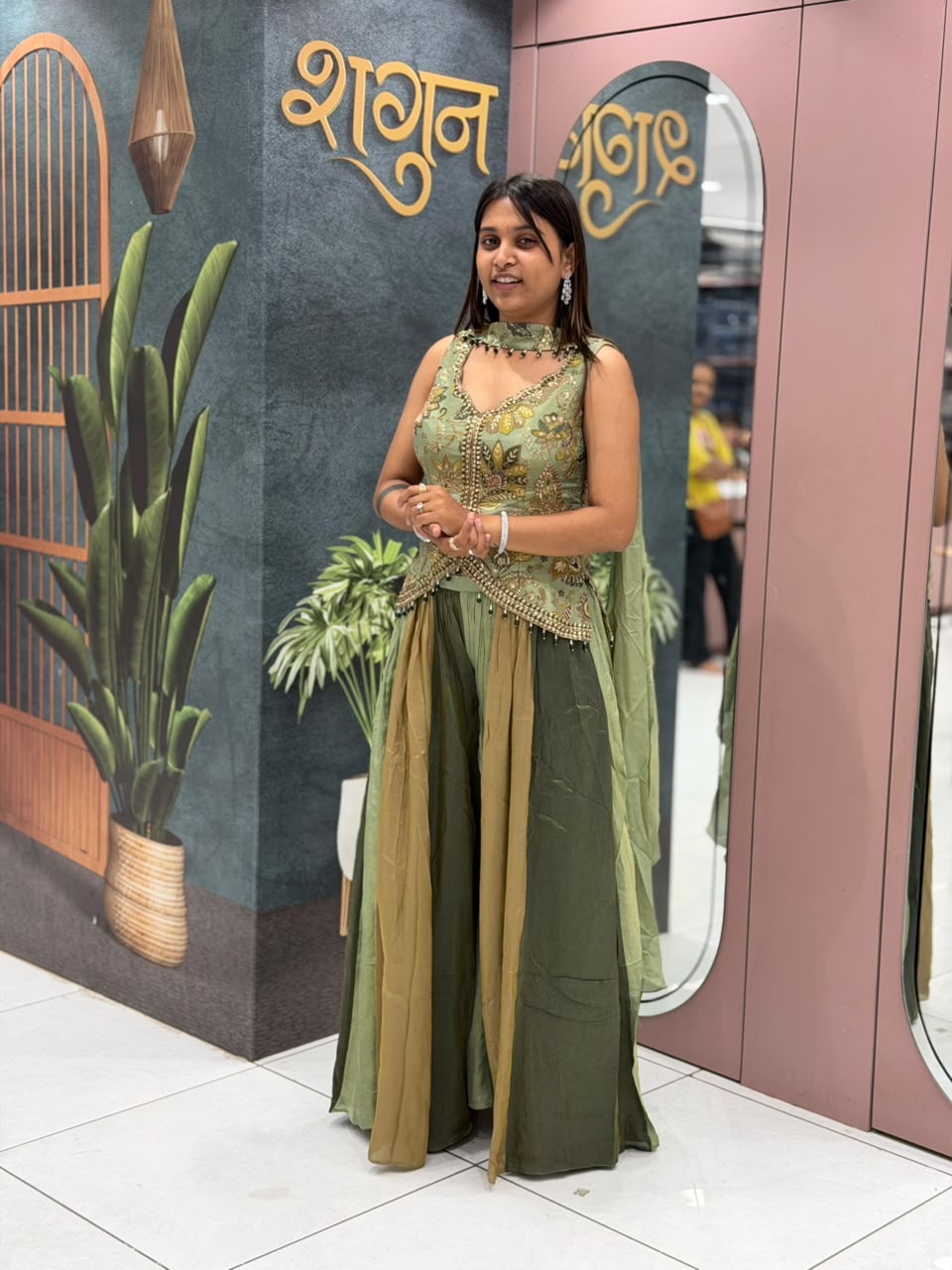 SHAGUN FASHION Premium Designer Olive Green Embroidered Top & Sharara Set – Exclusively on zankhi.in