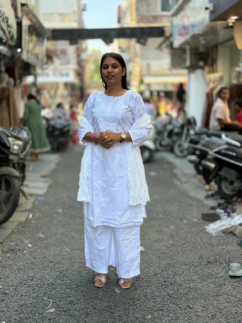 Elegant Pure Cotton White Chikankari Kurti Set with Dupatta – SHAGUN FASHION