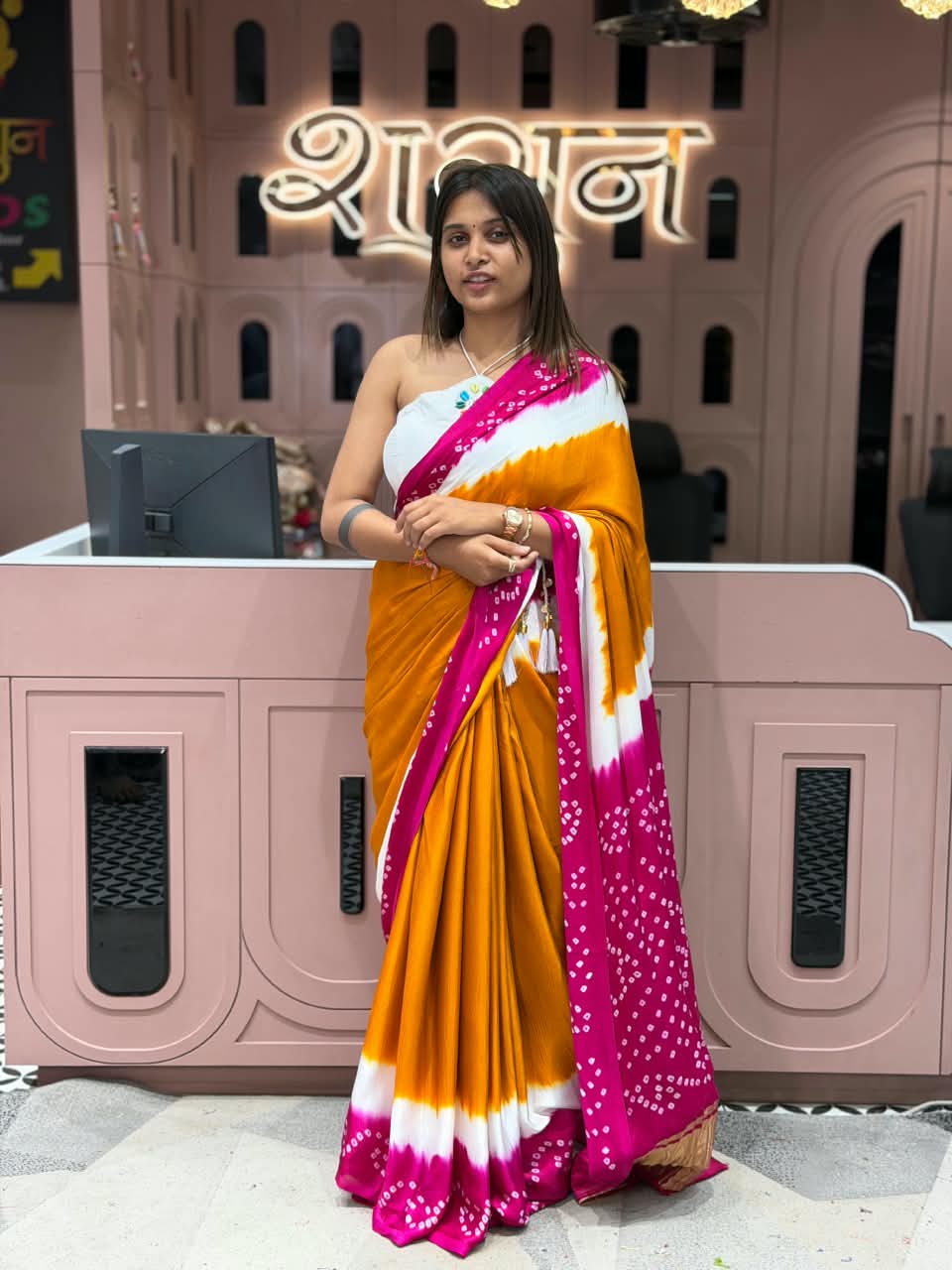 SHAGUN FASHION Exclusive Multi-Color Bandhani & Leheriya Silk Saree with Zari Border
