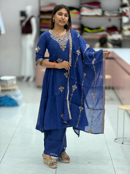 SHAGUN FASHION Premium Silk Chanderi Embroidery Kurti Set with Dupatta & Bottom
