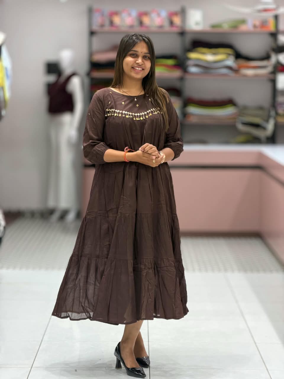 SHAGUN FASHION – Designer Tiered Flared Anarkali One-Piece Dress Exclusively on zankhi.in