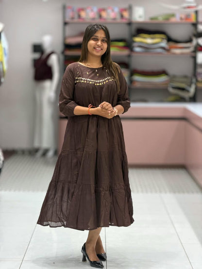 SHAGUN FASHION – Designer Tiered Flared Anarkali One-Piece Dress Exclusively on zankhi.in