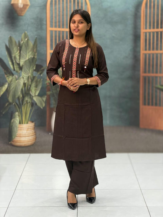 SHAGUN FASHION Premium Designer Cotton Kurti & Bottom Set with Traditional Mirror Handwork & Embroidered Yoke