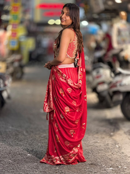 SHAGUN FASHION Exclusive Red Silk Designer Saree with Heavy Embroidered Blouse