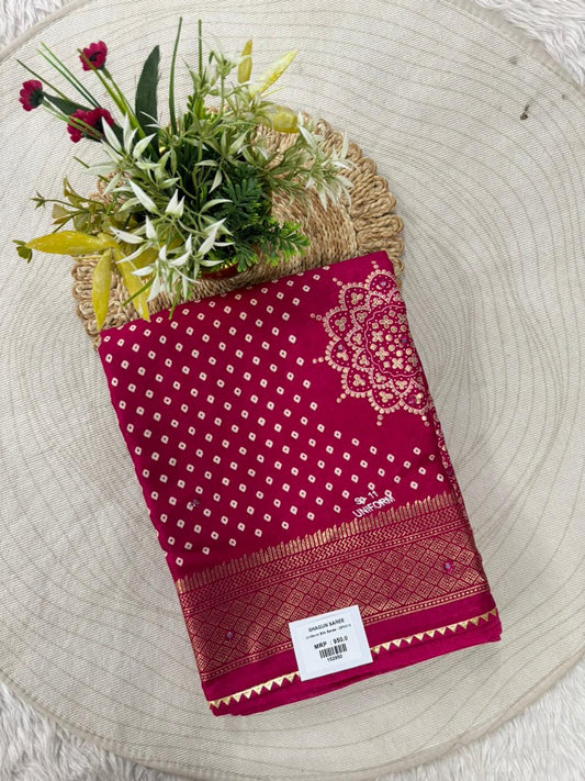 SHAGUN FASHION Premium Bandhani Print Art Silk Saree with Rich Zari Border & Mandala Motif Pallu