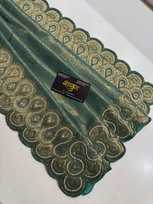 💎 Pure Soft Silk Saree with Moti Work Border ✨ | Elegant Designer Blouse Included 👗 | Luxury Traditional Wear 👑