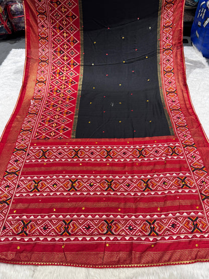 💫 Patola Style Saree with Full Pallu & Bottom Work 🧵 | Samosa-less Border ✨ | Budget-Friendly Traditional Wear 💸 | Perfect for Navratri & Festivals 💃