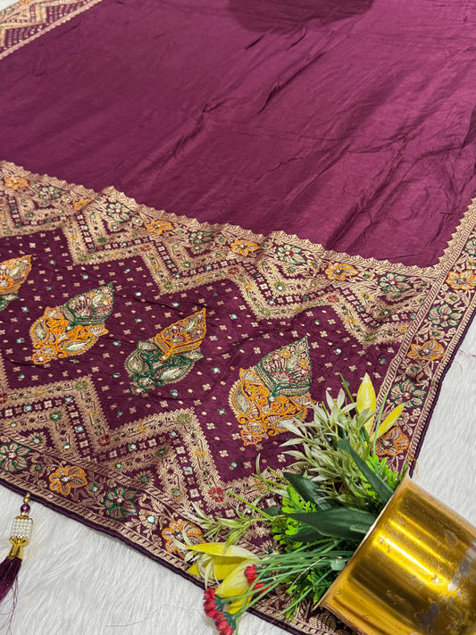 Elegant Georgette Saree with Heavy Pallu & Border Work in  Galaborder – Mirror & Embroidery Details ✨🌸