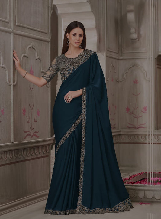 Blue Pure Organza Designer Saree 💙 | Heavy Embroidered Blouse 💫 | Party Wear Saree by Shagun Fashion