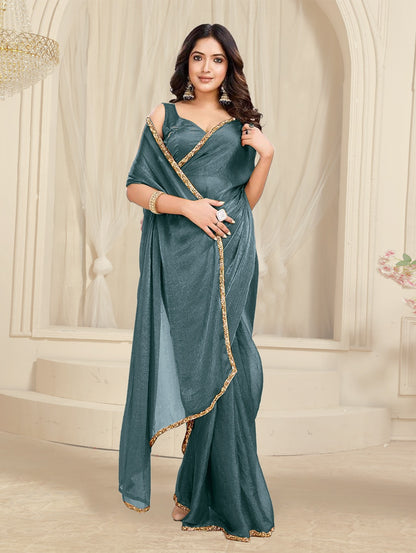 Bollywood Designer Saree with Heavy Lace Border 💃 | Soft Georgette Saree for Wedding & Party Wear | Shagun Fashion Exclusive | Unstiched Blouse
