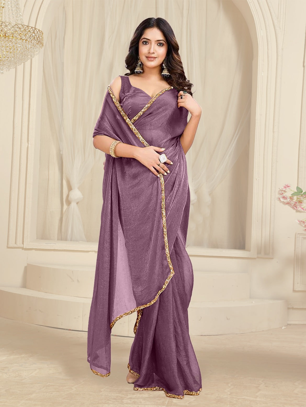 Bollywood Designer Saree with Heavy Lace Border 💃 | Soft Georgette Saree for Wedding & Party Wear | Shagun Fashion Exclusive | Unstiched Blouse
