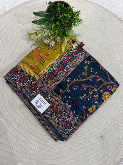 ✨ Traditional Pashmina Saree with Red Maroon Pallu 🕊️ | Moti & Embroidery Bird Design 🌳 | Festive & Wedding Wear 💃
