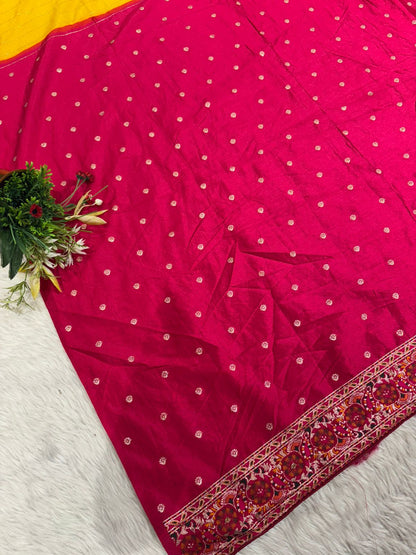 ✨ Traditional Pashmina Saree with Red Maroon Pallu 🕊️ | Moti & Embroidery Bird Design 🌳 | Festive & Wedding Wear 💃