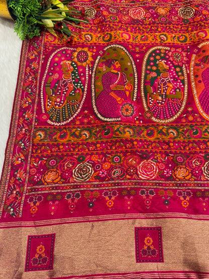 👑 Royal Pashmina Saree with King-Queen Pallu & Lagdi Patto | Vadivela & Floral Work | Just ₹1850! 🌸✨
