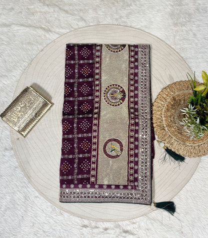 Bandhani Saree with Jarkan Work & Peacock Pallu