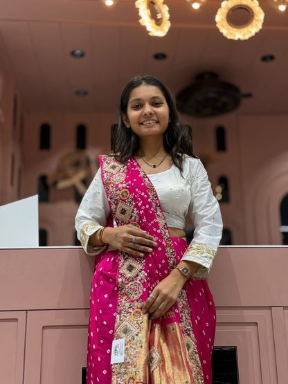 🪔 Traditional Bandhani Saree with Kachhi Embroidery & Mirror Work | Festive & Wedding Wear