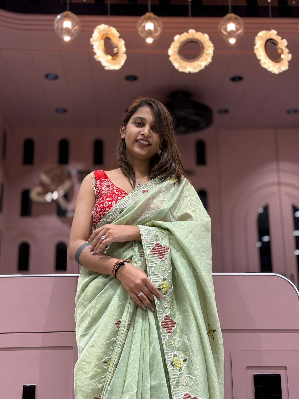 Elegant Party Wear Saree with Heavy Embroidery Pallu & Moti Work ✨ | Shagun Sarees Exclusive