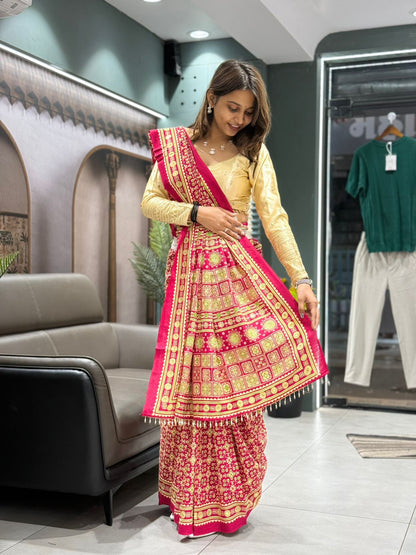 Elegant Ajrakh Print Cotton Saree in Maroon – Traditional Ethnic Wear