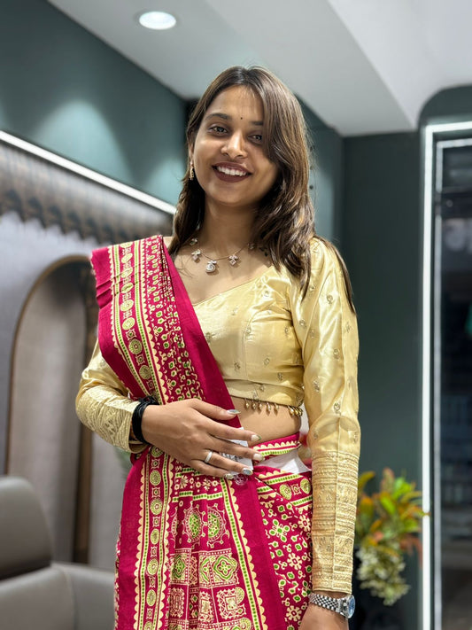 Elegant Ajrakh Print Cotton Saree in Maroon – Traditional Ethnic Wear