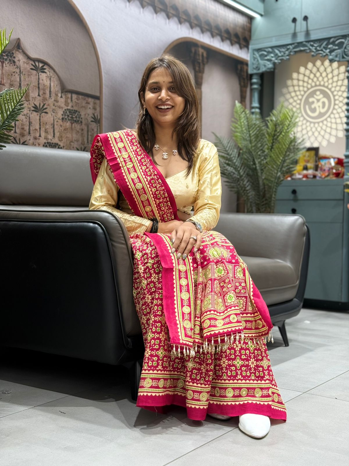 Elegant Ajrakh Print Cotton Saree in Maroon – Traditional Ethnic Wear