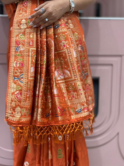 Banarasi Style Silk Saree with Golden Zari Work | Shagun Sarees