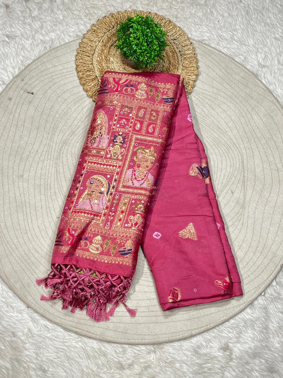 Banarasi Style Silk Saree with Golden Zari Work | Shagun Sarees