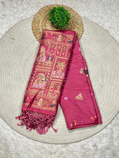 Banarasi Style Silk Saree with Golden Zari Work | Shagun Sarees