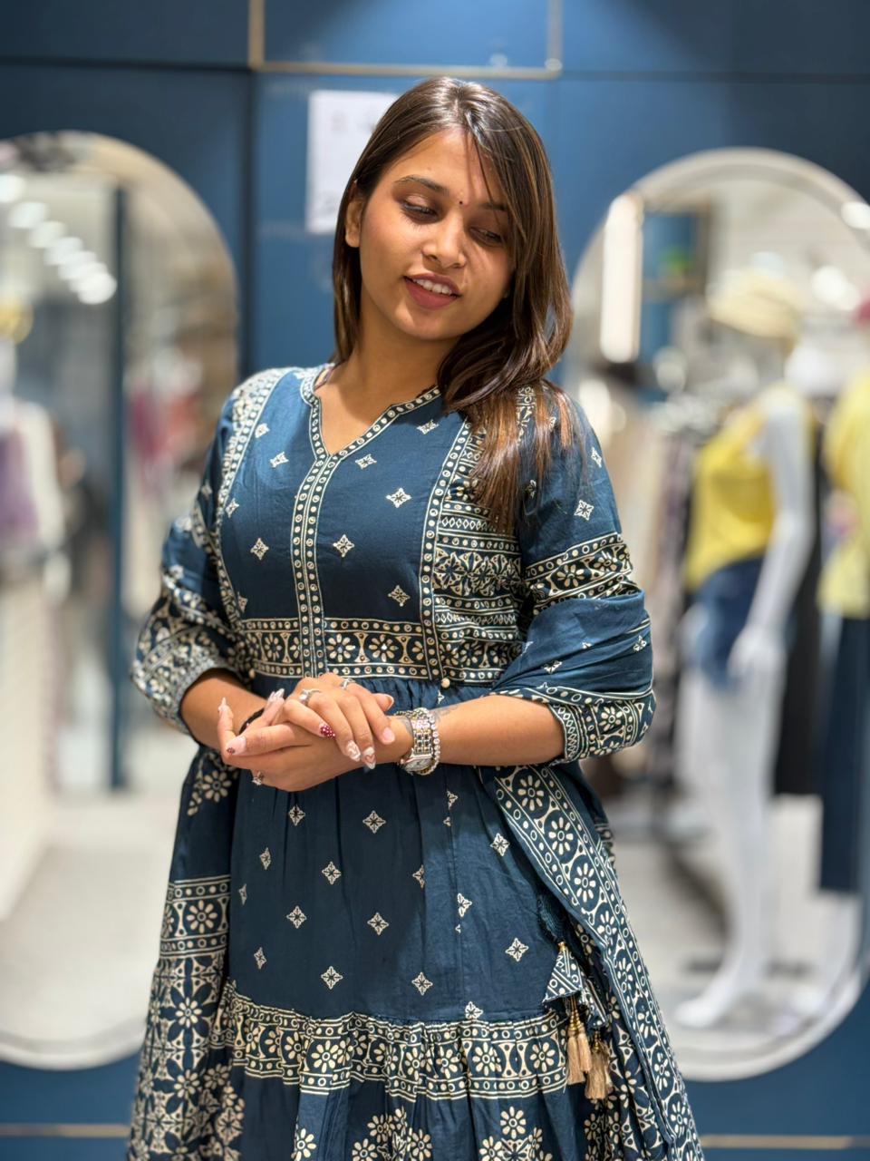 Printed Anarkali Kurti for Women | Flared Cotton Ethnic Wear by Shagun Fashion
