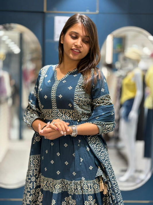 Printed Anarkali Kurti for Women | Flared Cotton Ethnic Wear by Shagun Fashion