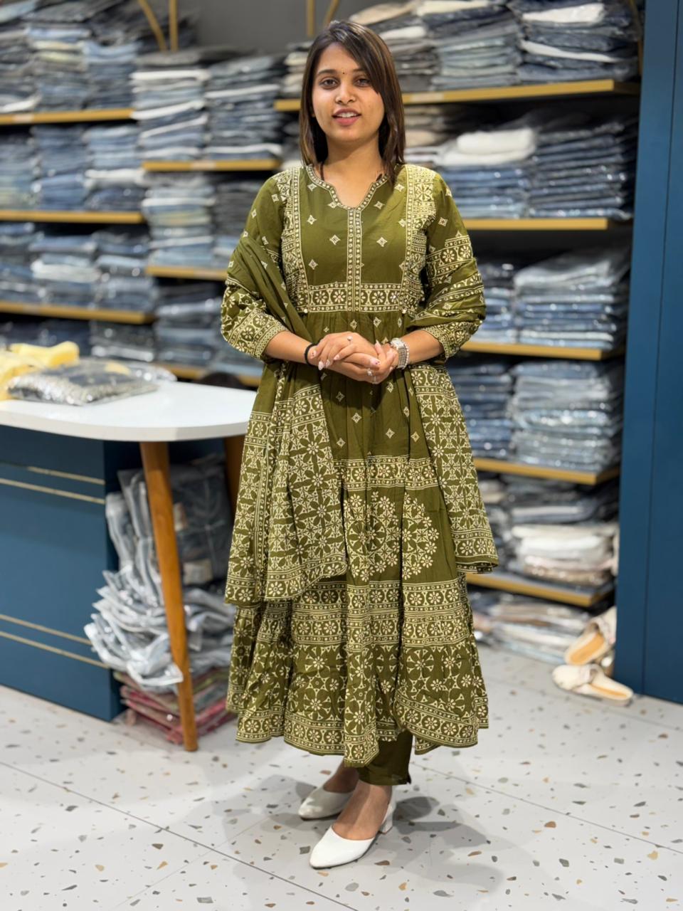 Printed Anarkali Kurti for Women | Flared Cotton Ethnic Wear by Shagun Fashion