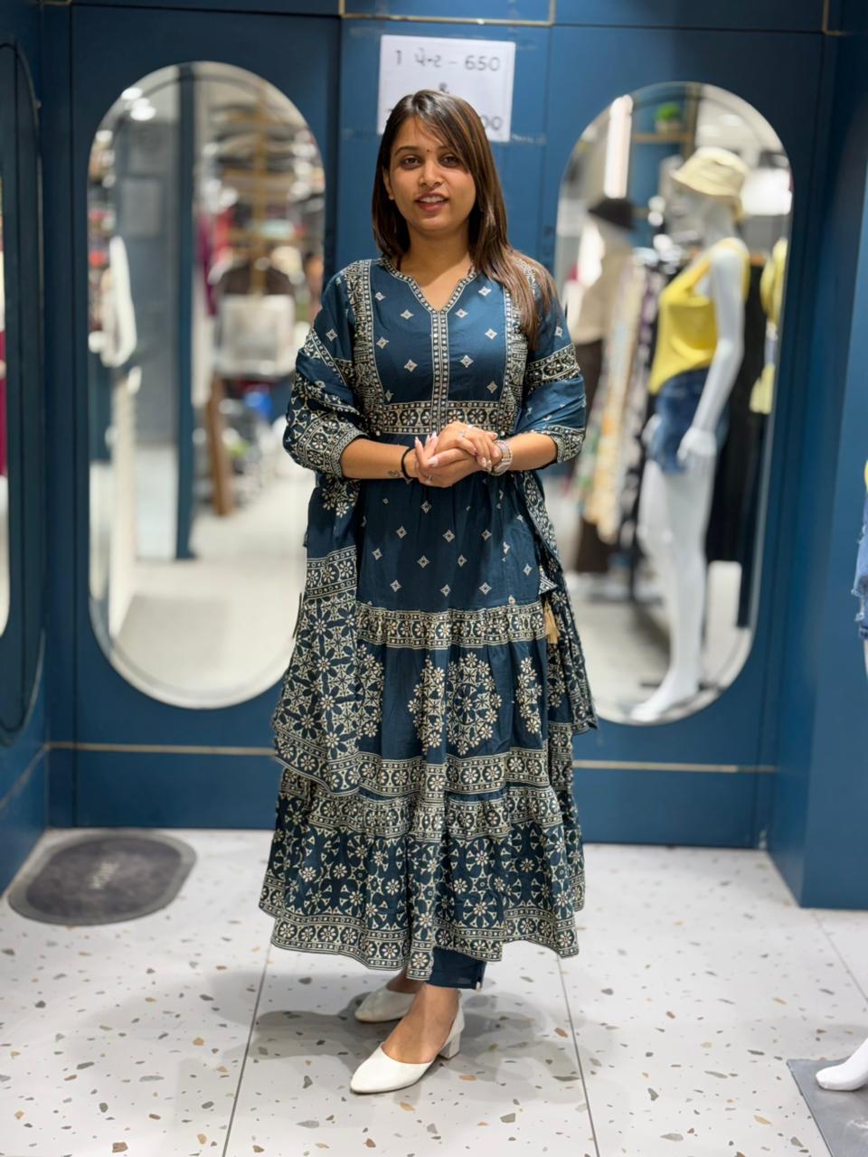 Printed Anarkali Kurti for Women | Flared Cotton Ethnic Wear by Shagun Fashion