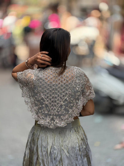 Elegant Embroidered Crop Top with Flowy Skirt Co-Ord Set for Women