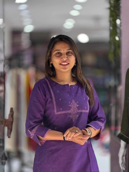 SHAGUN FASHION Anvita Brad Kurti Royal Purple Embroidered Cotton Kurti for Women