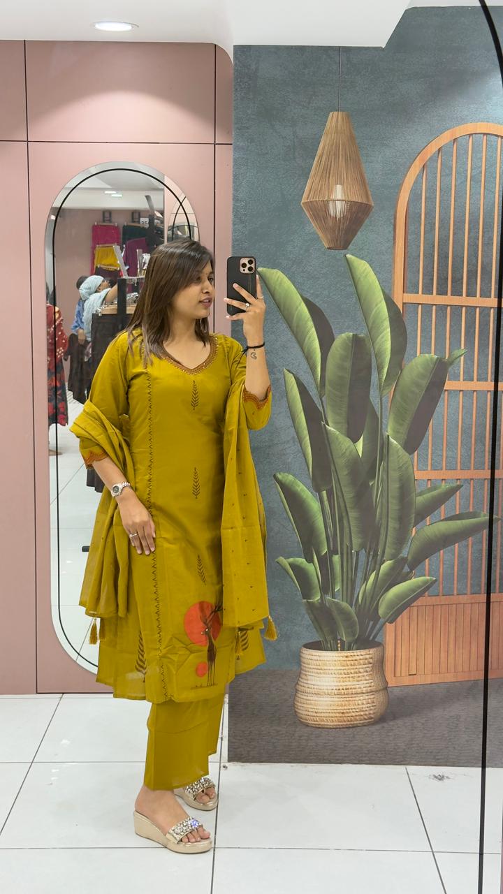 Cotton Kurti Pant Set with Dupatta | Deer Print Ethnic Wear for Women | Casual & Office Wear