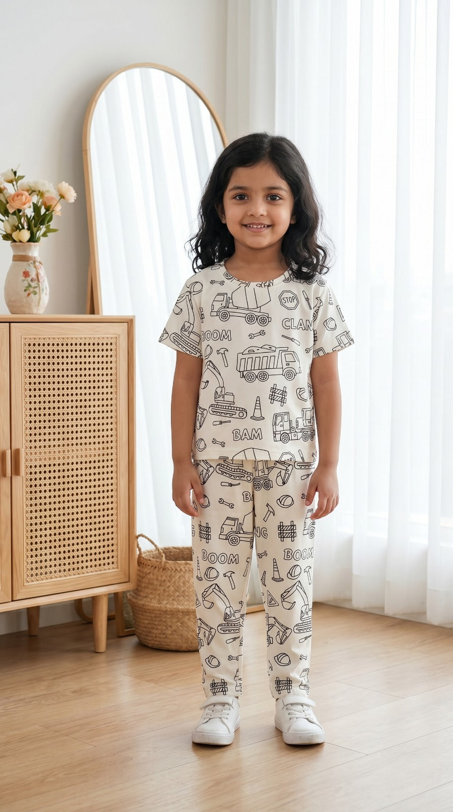Arni Arts Creative Construction Theme Colorable Girls And Boys  Night Suit Set by SHAGUN KIDS