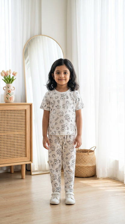 Cute Farm Theme DIY Coloring Kids Night Suit Set by SHAGUN KIDS