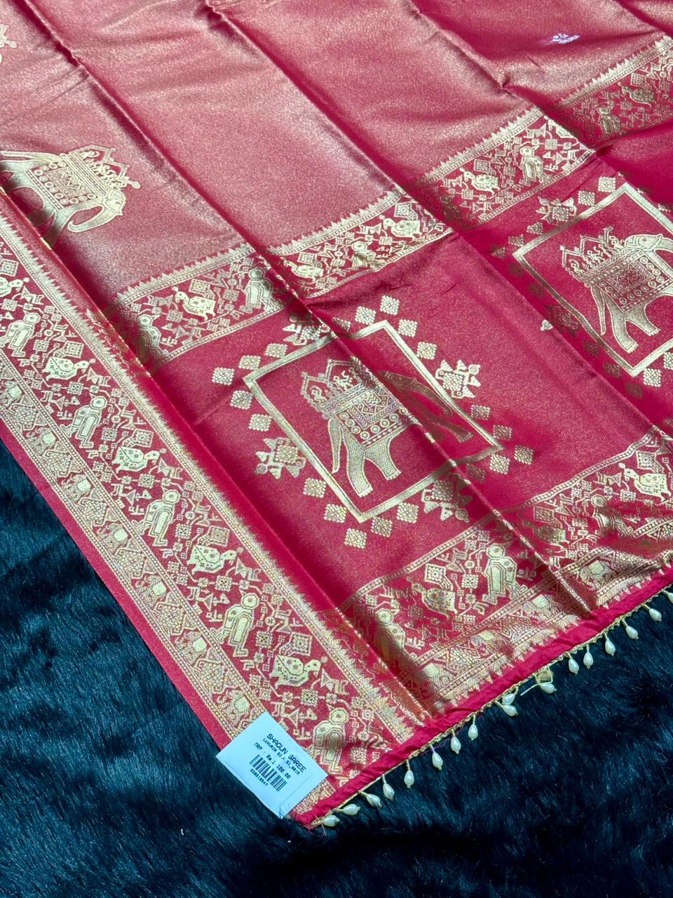 Traditional Elephant Motif Silk Saree by SHAGUN FASHION