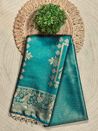 Traditional Elephant Motif Silk Saree by SHAGUN FASHION