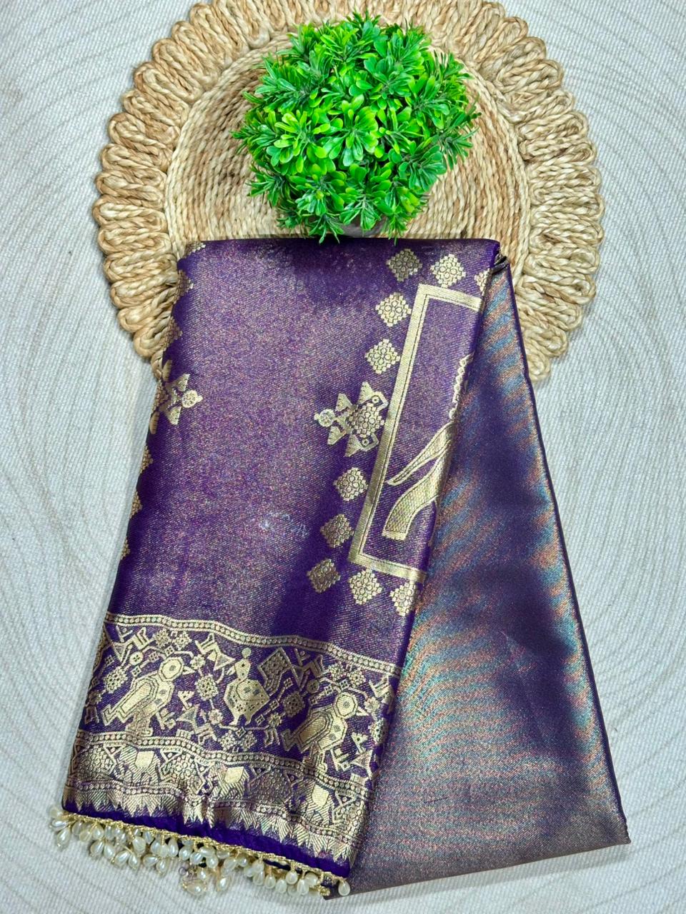 Traditional Elephant Motif Silk Saree by SHAGUN FASHION