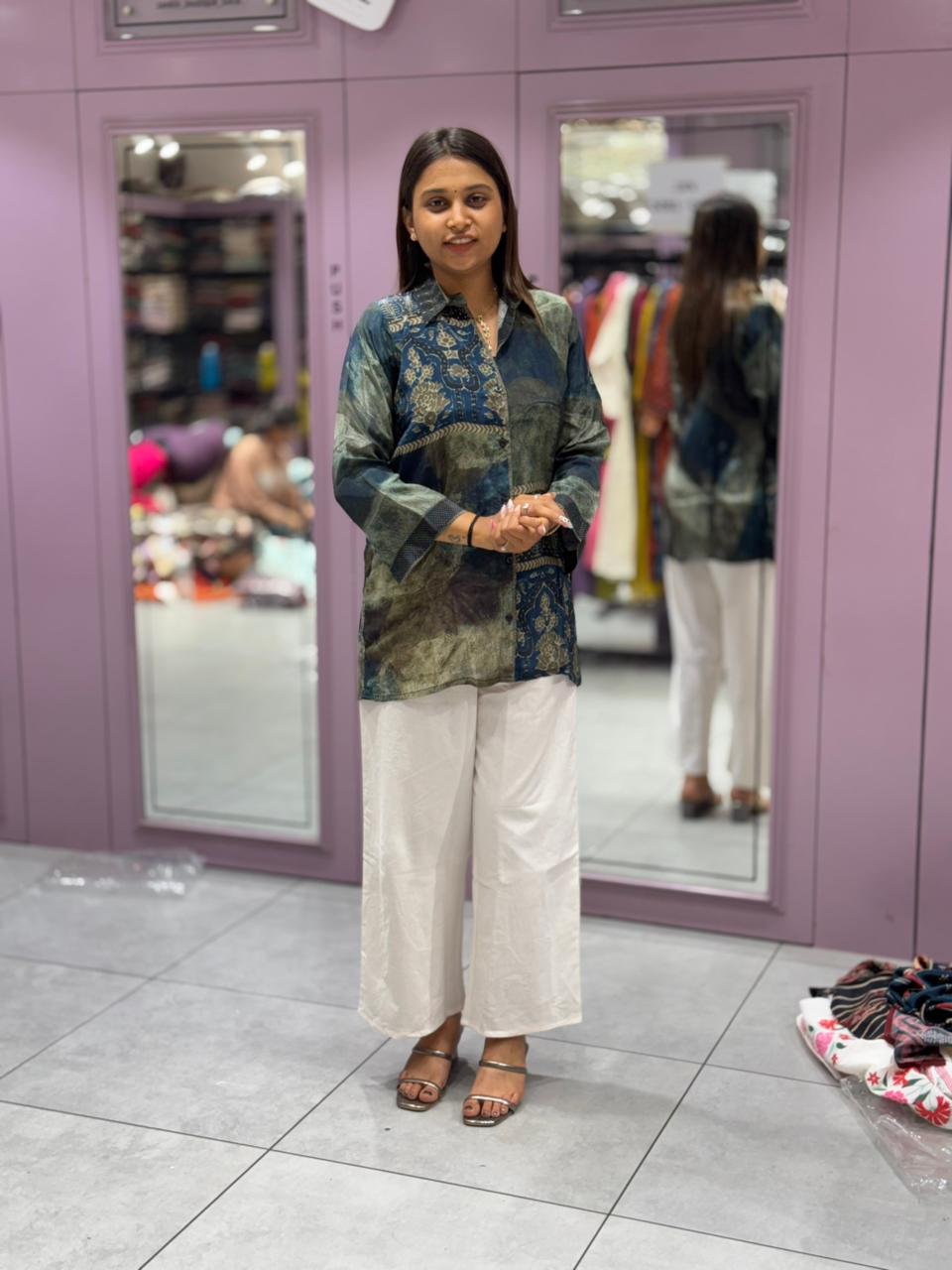 SHAGUN FASHION Premium Digital Printed Shirt Kurti with Off-White Pant Co-ord Set
