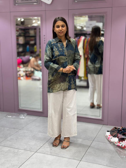 SHAGUN FASHION Premium Digital Printed Shirt Kurti with Off-White Pant Co-ord Set
