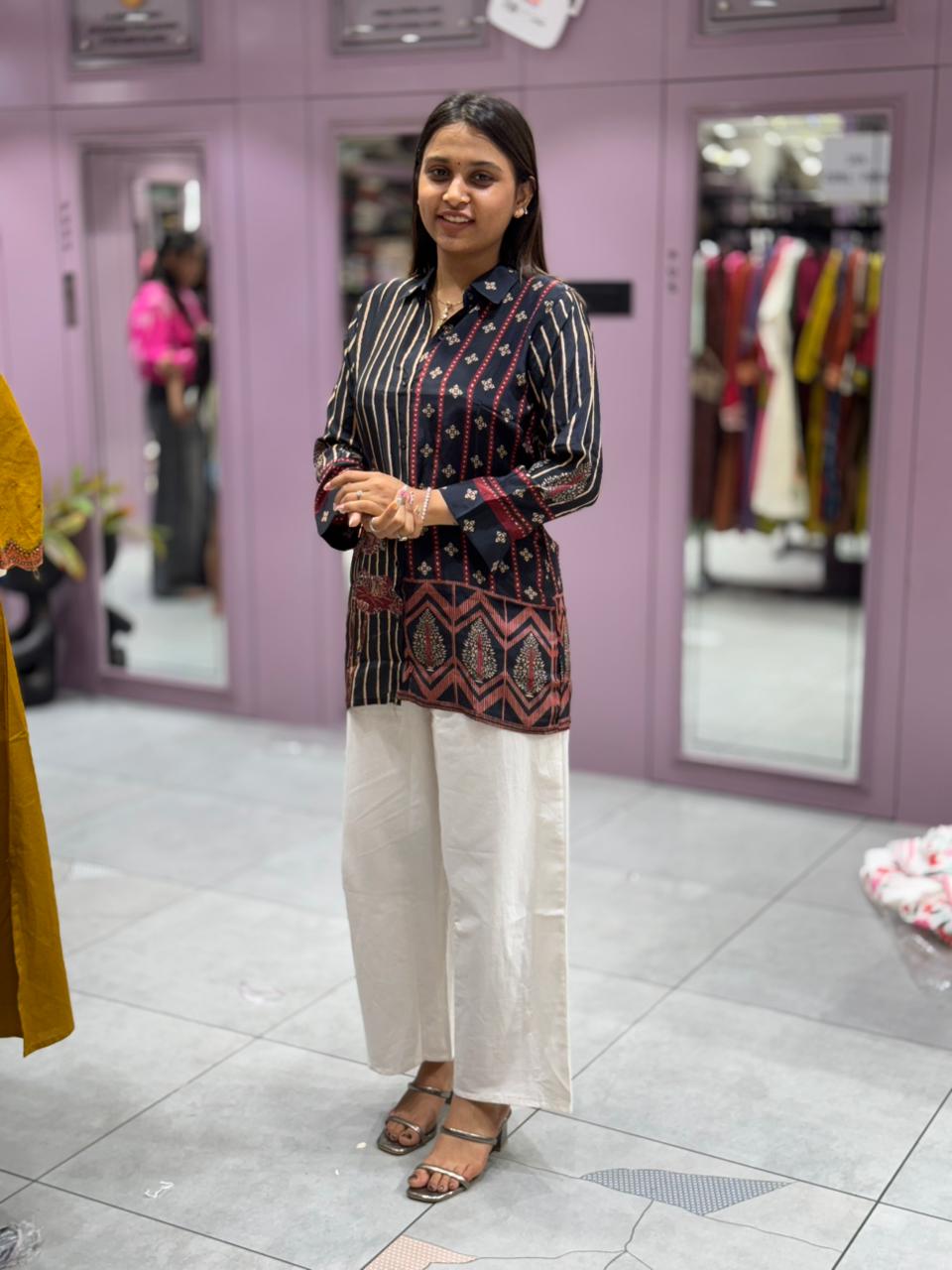 SHAGUN FASHION Premium Digital Printed Shirt Kurti with Off-White Pant Co-ord Set