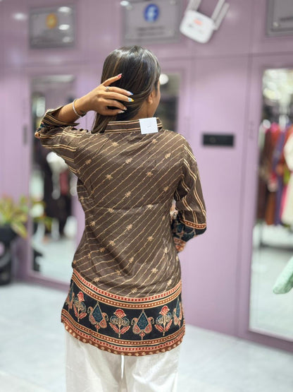 SHAGUN FASHION Premium Digital Printed Shirt Kurti with Off-White Pant Co-ord Set