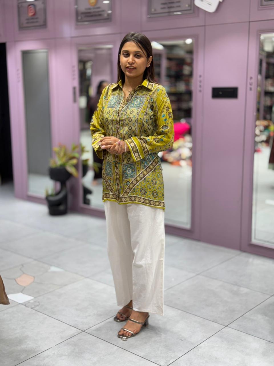SHAGUN FASHION Premium Digital Printed Shirt Kurti with Off-White Pant Co-ord Set