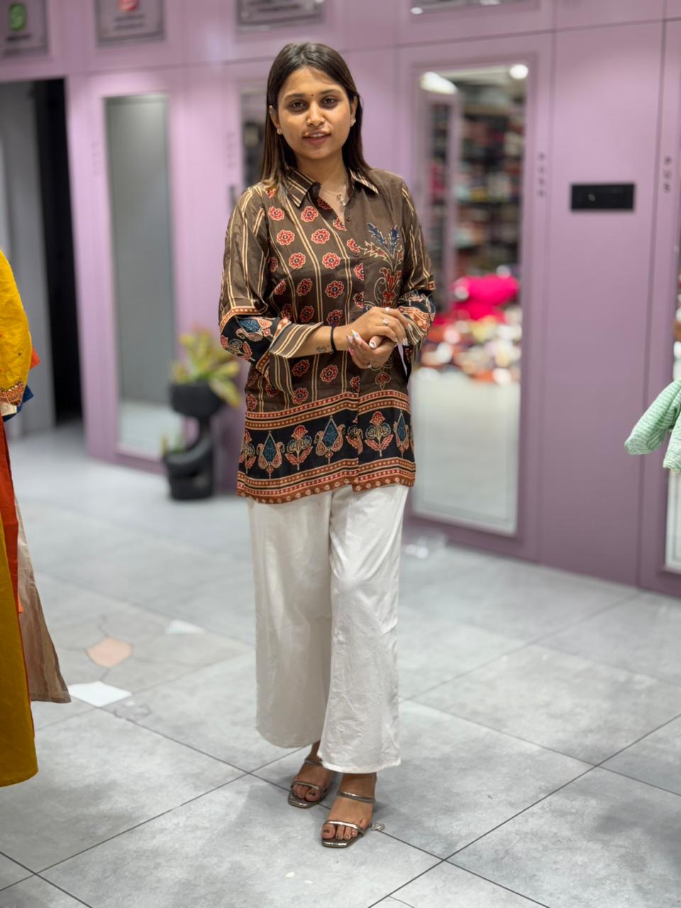 SHAGUN FASHION Premium Digital Printed Shirt Kurti with Off-White Pant Co-ord Set
