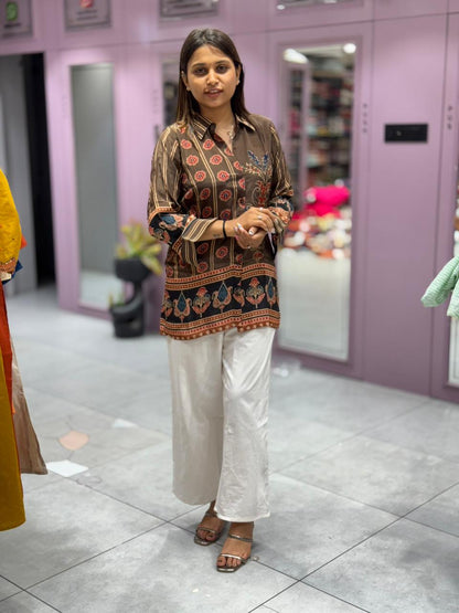 SHAGUN FASHION Premium Digital Printed Shirt Kurti with Off-White Pant Co-ord Set