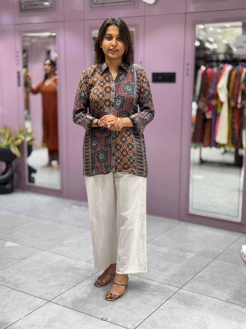 SHAGUN FASHION Premium Digital Printed Shirt Kurti with Off-White Pant Co-ord Set