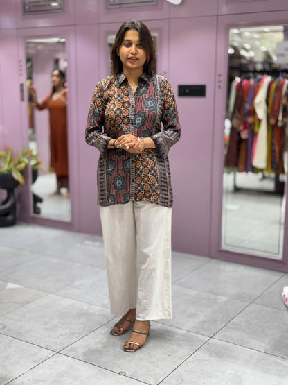 SHAGUN FASHION Premium Digital Printed Shirt Kurti with Off-White Pant Co-ord Set